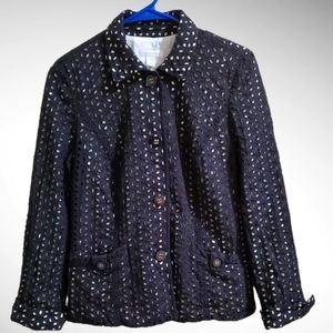 Charter Club Eyelet Jacket with white inner lining. Size Large
